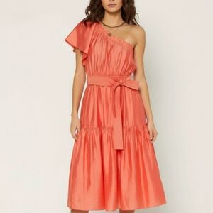 Current Air Coral One-Shoulder Tiered Midi Dress - Size Medium